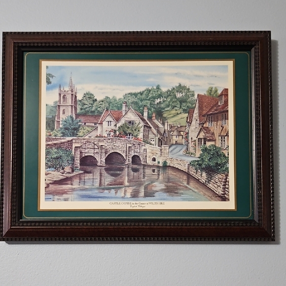 Framed Castle Combe In The County Of Wiltshire English Village Art Print - Picture 1 of 13